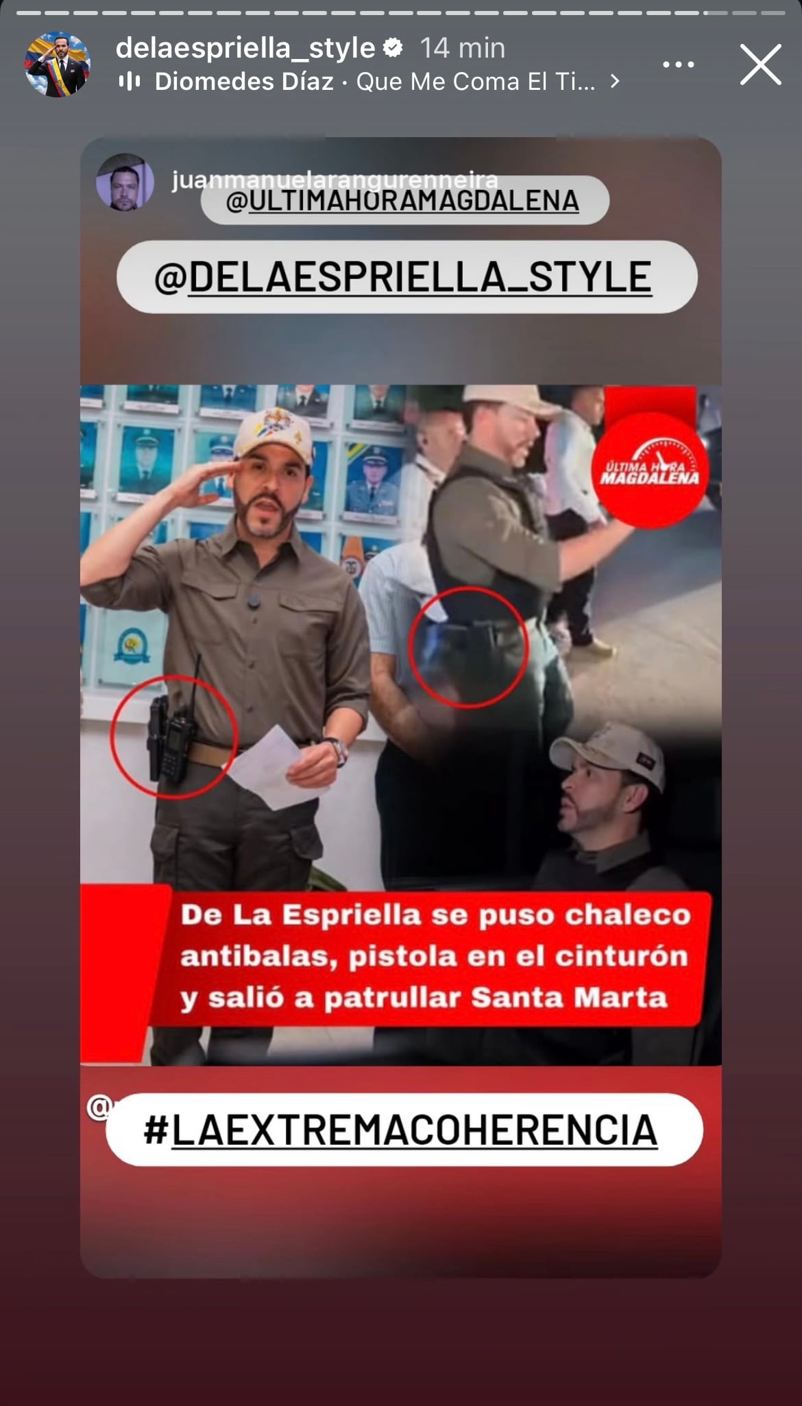 Historia en su cuenta personal de Instagram que publicó el presidente Abelardo De La Espriella.