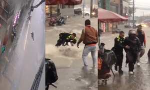 La mujer fue arrastrada por el agua varios metros.