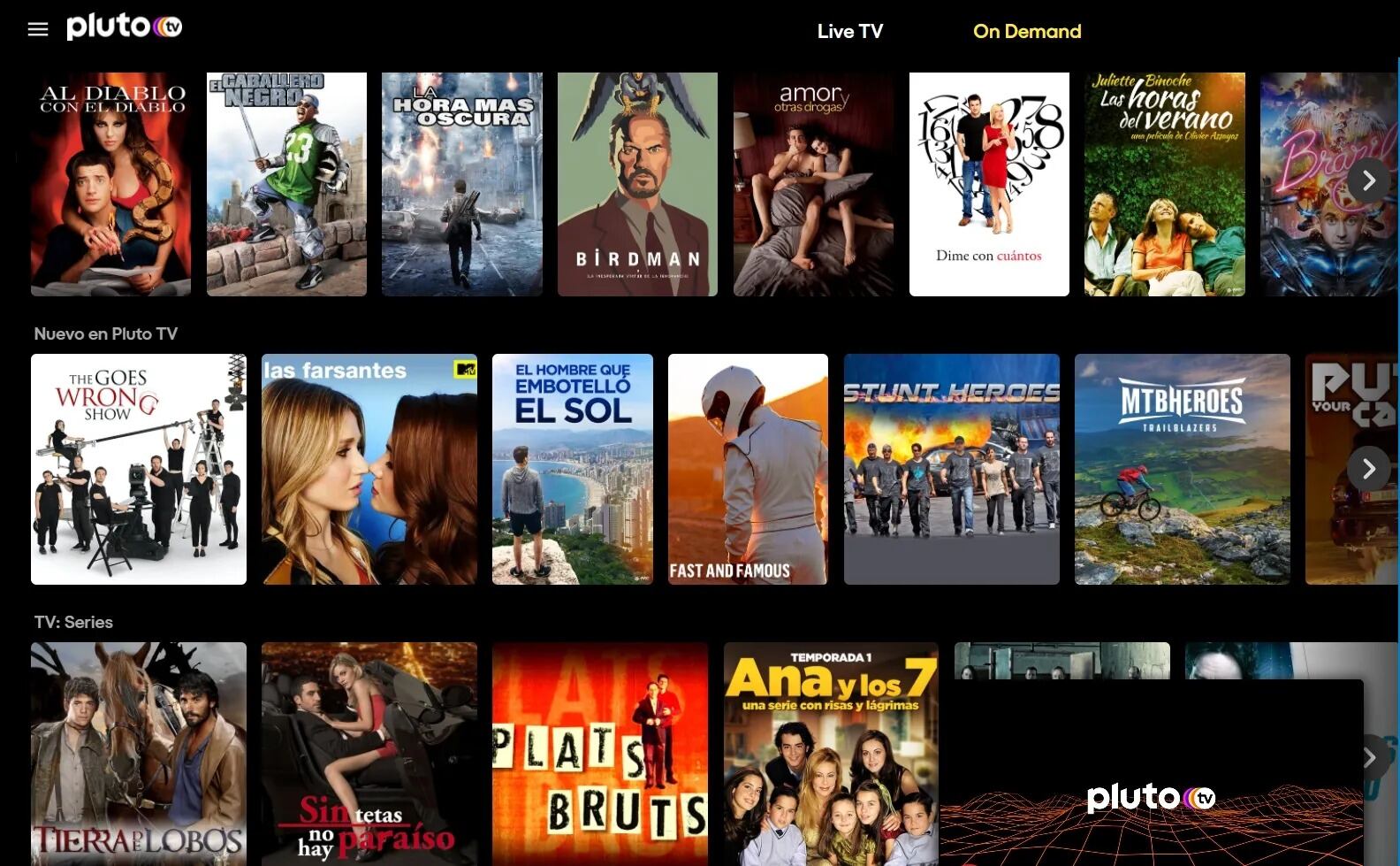 Pluto TV es una plataforma de streaming gratuita.