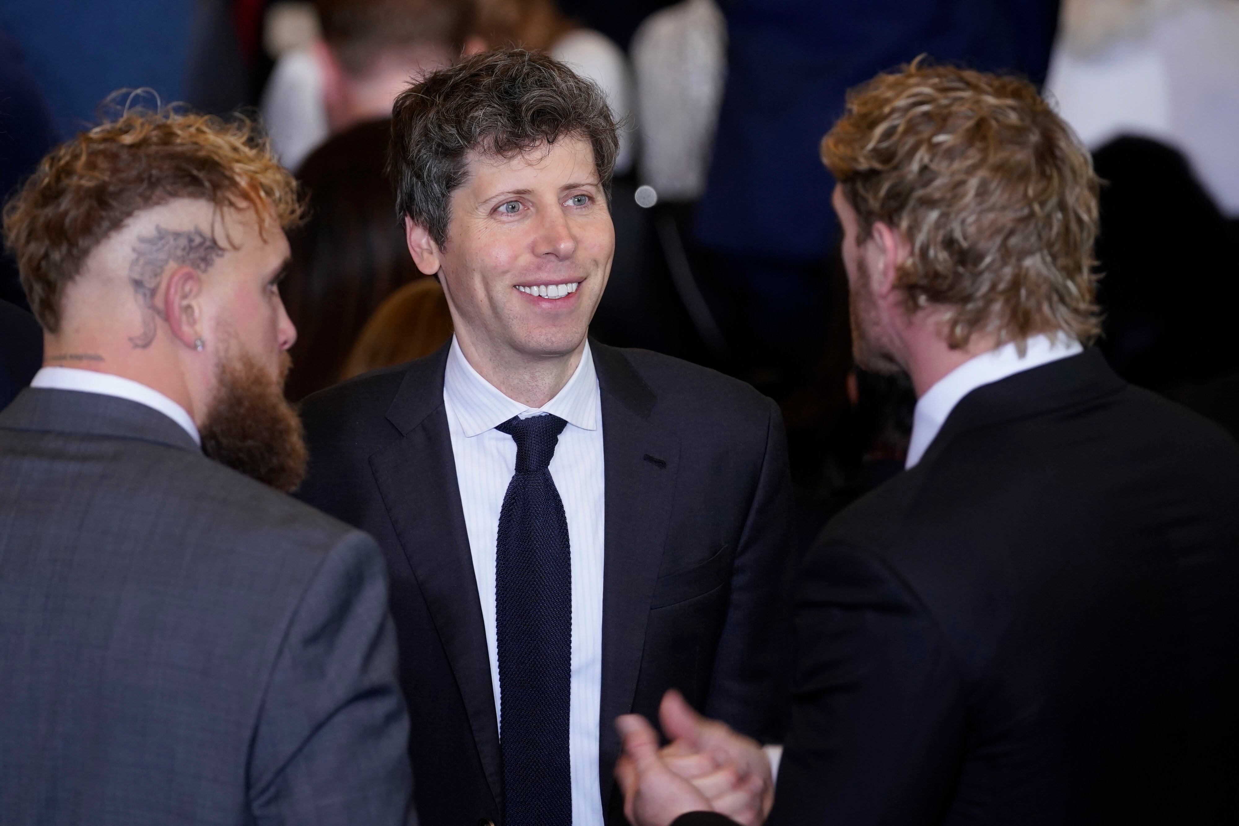 WASHINGTON, DC - JANUARY 20: Sam Altman, chief executive officer of OpenAI Inc., center, with boxer Jake Paul and wrestler Logan Paul arrives prior to the inauguration of President-elect Donald Trump at the United States Capitol on January 20, 2025 in Washington, DC. Donald Trump takes office for his second term as the 47th President of the United States. (Photo by Al Drago-Pool/Getty Images)