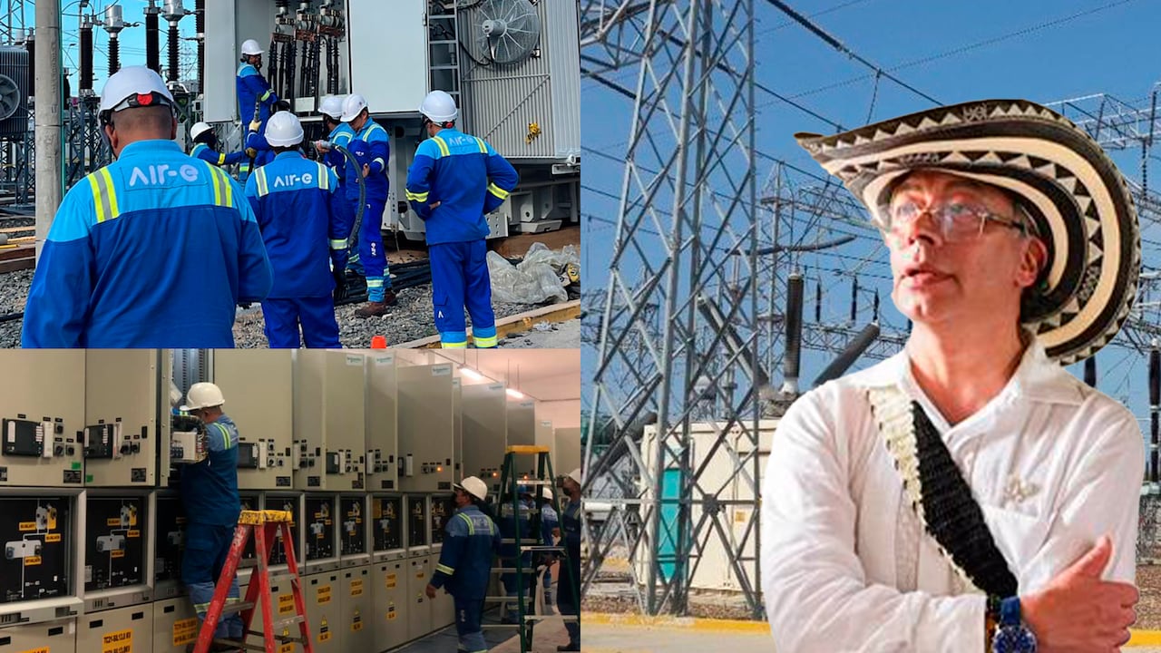 Trabajadores de la empresa Air-e y el presidente de Colombia, Gustavo Petro.