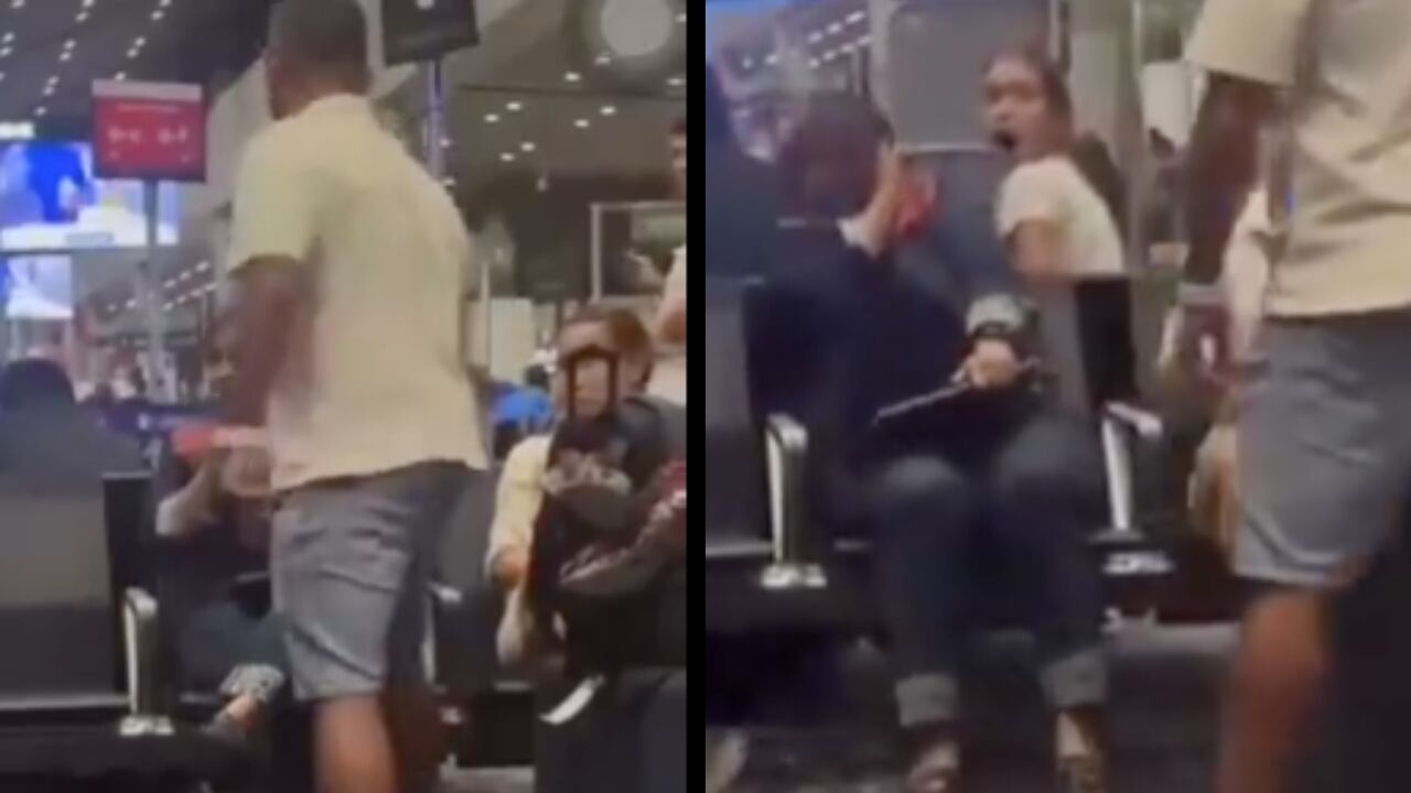 Instantes en que el individuo agrede a una mujer en el Aeropuerto El Dorado.