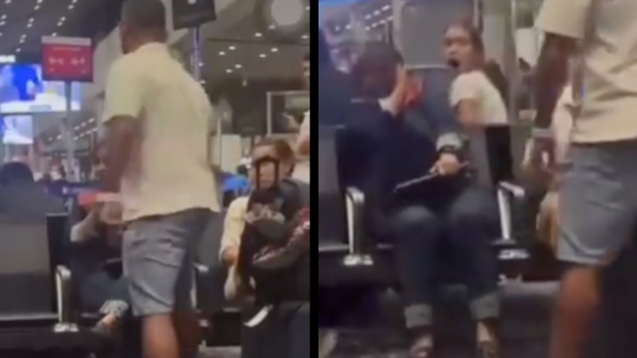 Instantes en que el individuo agrede a una mujer en el Aeropuerto El Dorado.
