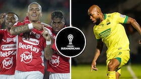 Santa Fe (izq.) tiene chance en la tabla de reclasificación, mientras Bucaramanga (der.) se aleja.