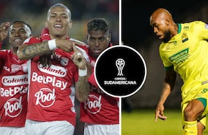 Santa Fe (izq.) tiene chance en la tabla de reclasificación, mientras Bucaramanga (der.) se aleja.