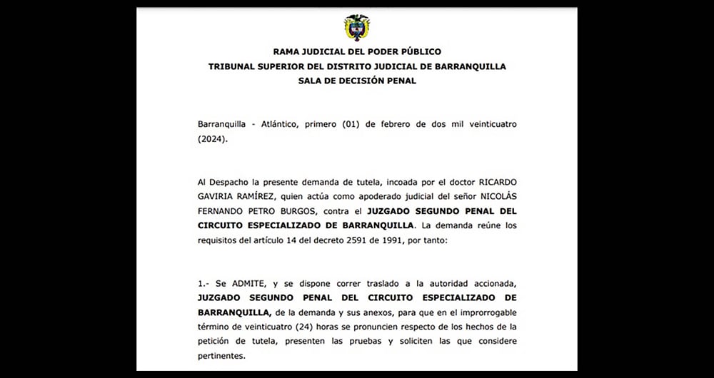 La Fiscalía, que lleva la carga probatoria en este proceso, estuvo completamente de acuerdo con la decisión del juez, y documentó la necesidad de que sea negada la tutela y que el juicio contra Nicolás Petro siga su curso normal, sin más dilaciones de la defensa.
