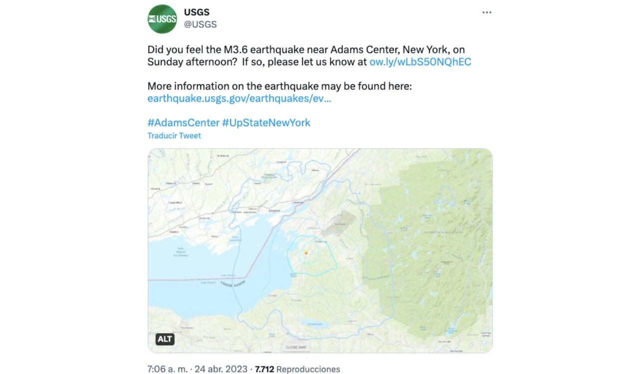 El temblor fue registrado por el Servicio Geológico de Estados Unidos