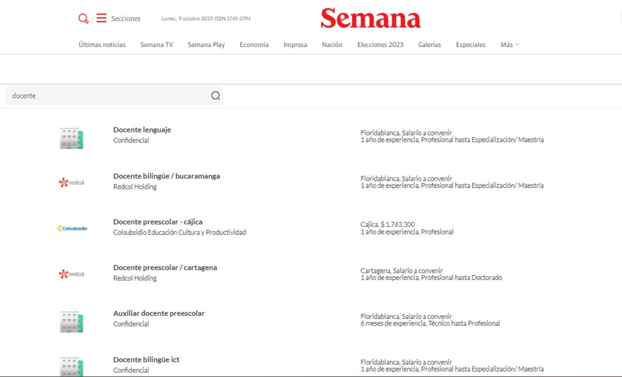 Ofertas laborales en Semana.