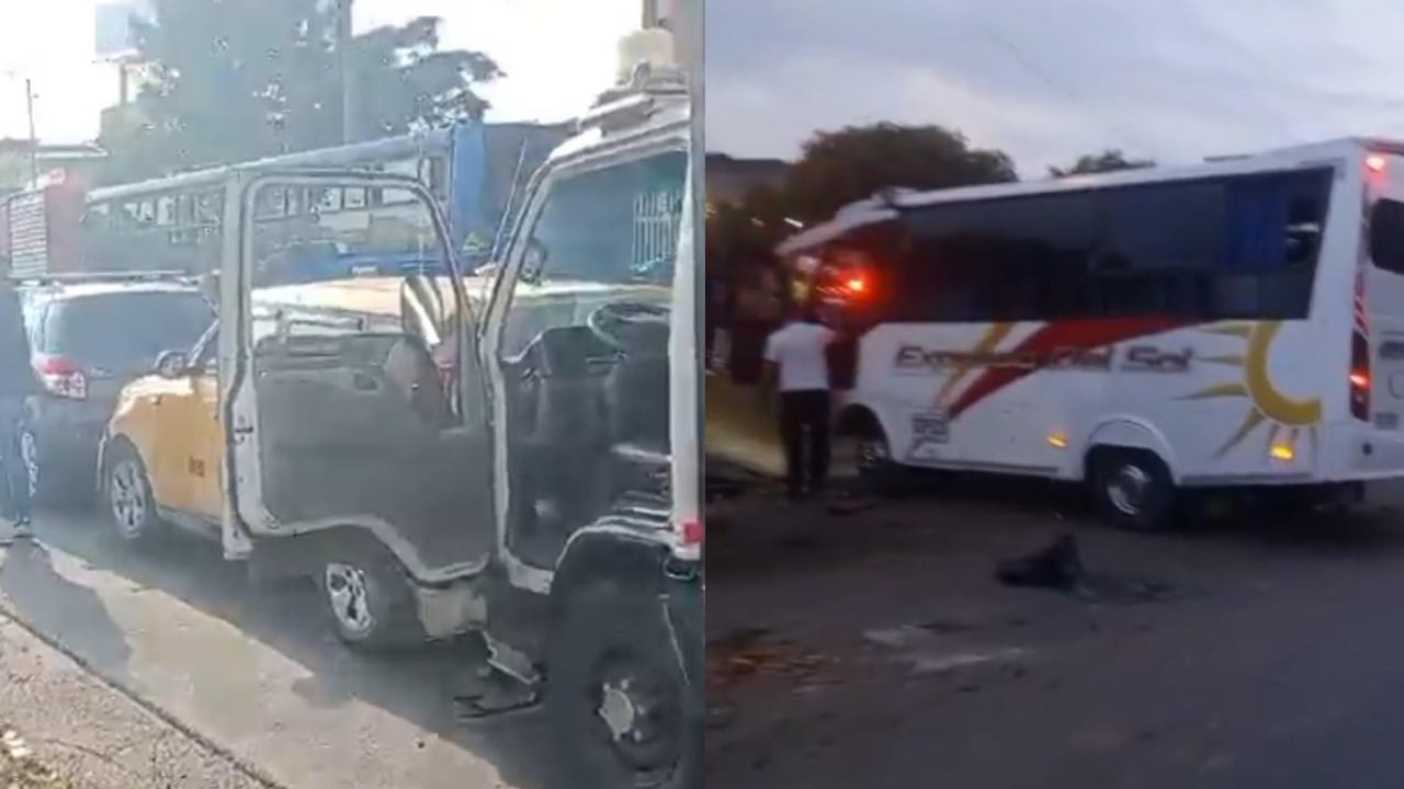 Siniestro múltiple entre dos camiones, dos taxis y tres automóviles.