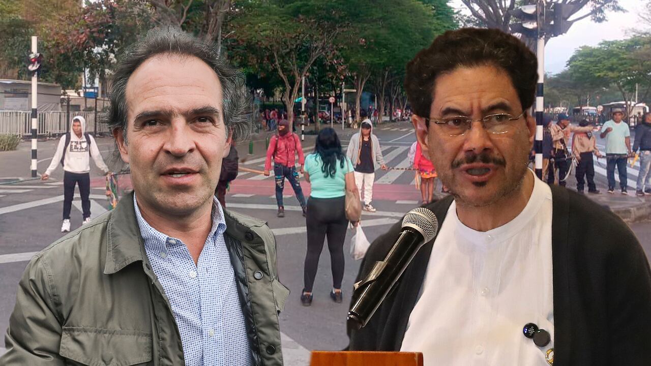 Federico Gutiérrez, alcalde de Medellín, imágenes de bloqueos en la ciudad, e Iván Cepeda, senador y candidato presidencial.
