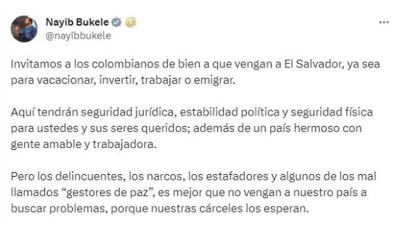El Salvador de Nayib Bukele a los colombianos que delinquen: “no estamos limpiando este país para que este tipo de criminales vengan”