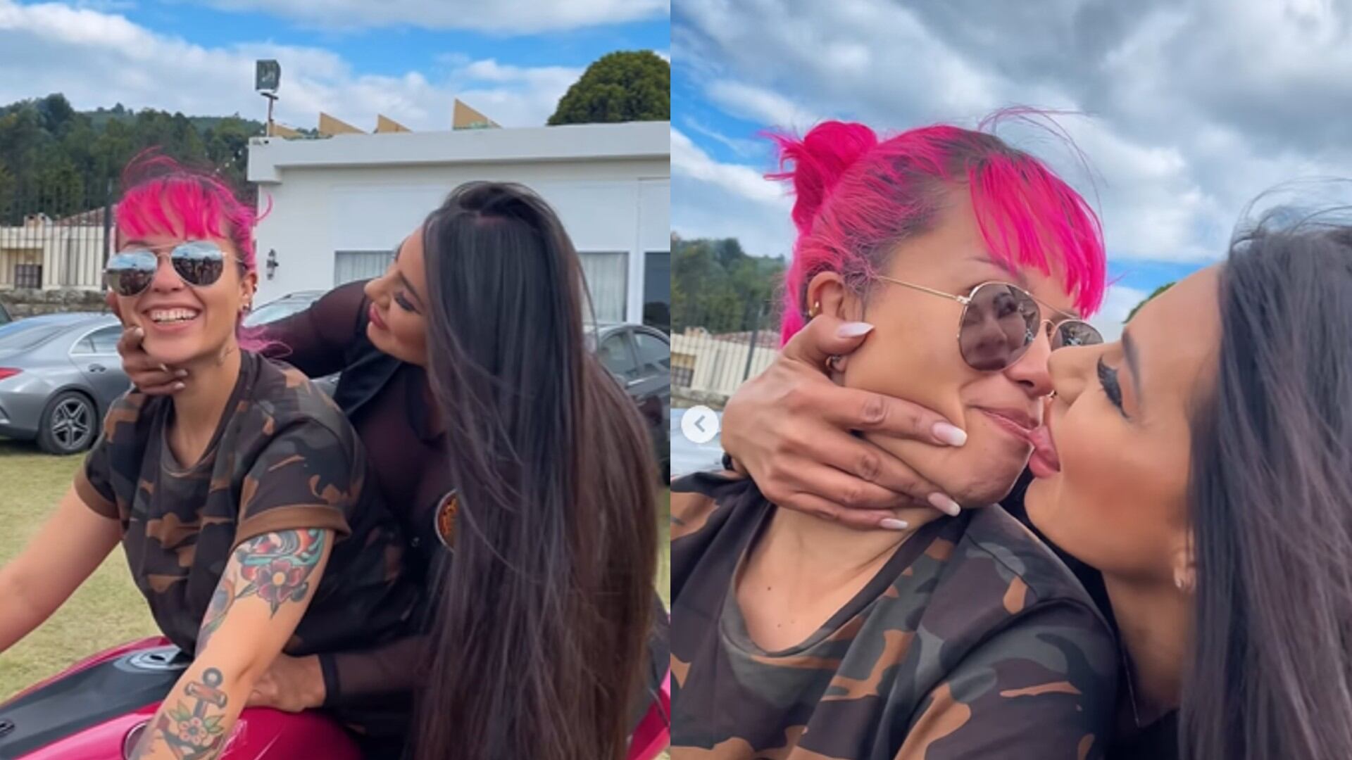 Beso entre Esperanza Gómez y Angie Pangie