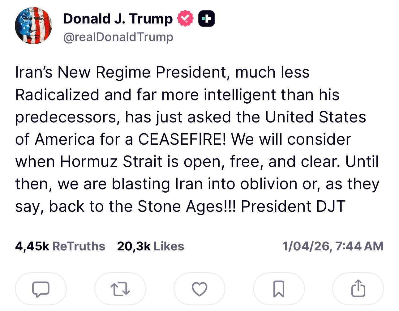 Mensaje emitido por el presidente Donald Trump