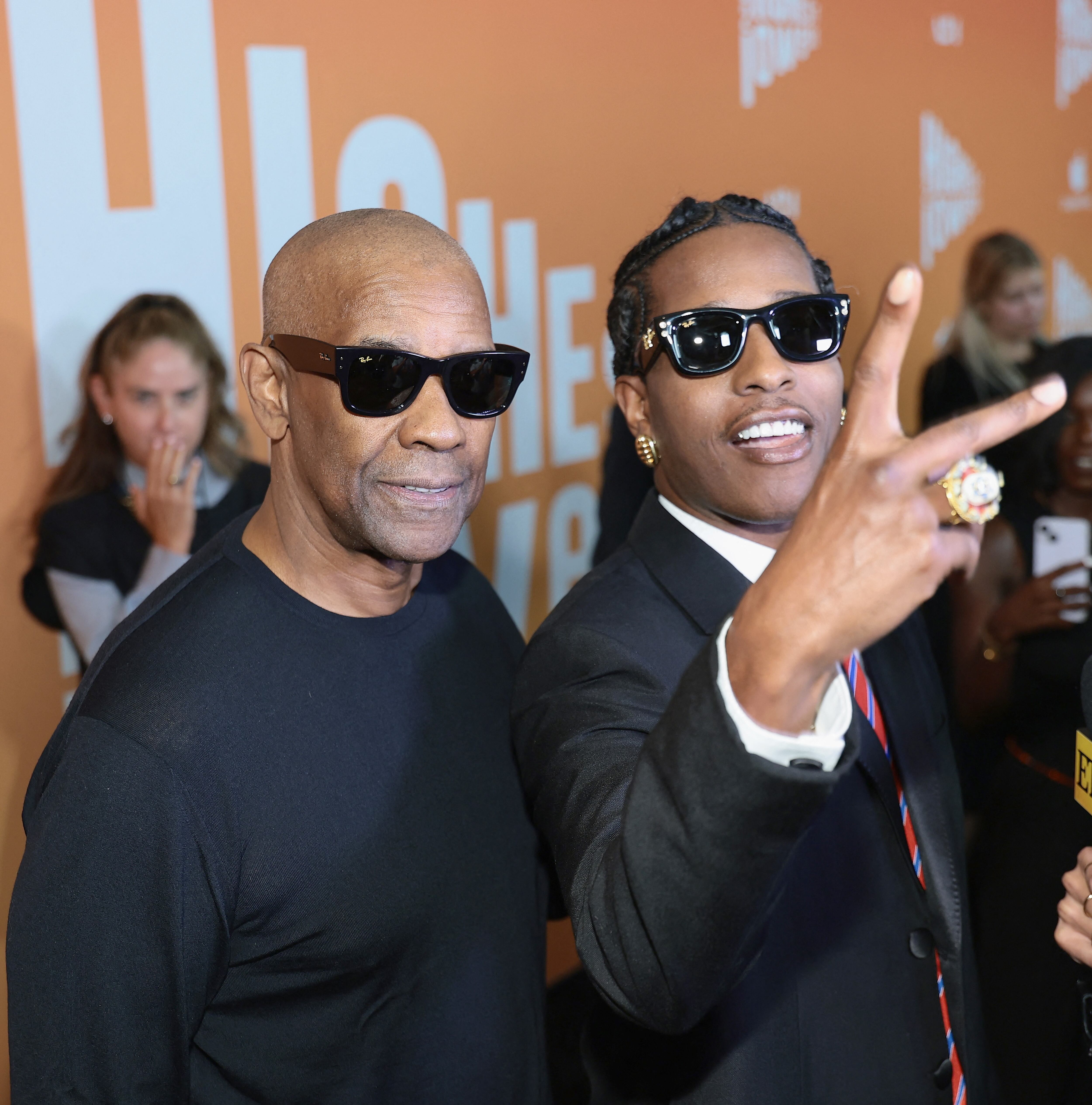 NEW YORK, NEW YORK - AUGUST 11: (L-R) Denzel Washington and A$AP Rocky attend the "Highest 2 Lowest" New York Premiere at Brooklyn Academy of Music on August 11, 2025 in New York City. Dimitrios Kambouris/Getty Images/AFP (Photo by Dimitrios Kambouris / GETTY IMAGES NORTH AMERICA / Getty Images via AFP)