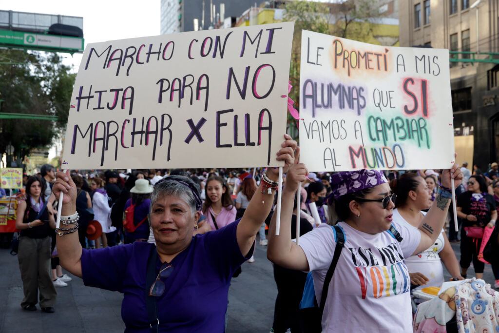 March 8, 2024, Mexico City, Mexico: Women during the International Women's Day demonstration, as hundreds of women join protests around the world to commemorate International Women's Day. (Photo by Luis Barron / Eyepix Group). (Photo credit should read Luis Barron / Eyepix Group/Future Publishing via Getty Images)