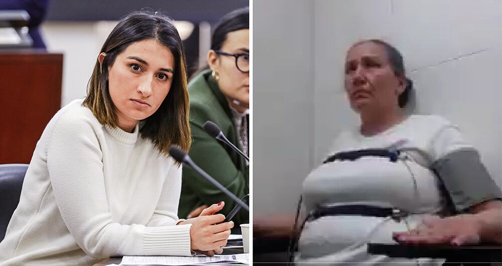   Imagen de Marelbys Meza, exniñera de Laura Sarabia, sometida al polígrafo en un sótano frente a la Casa de Nariño.