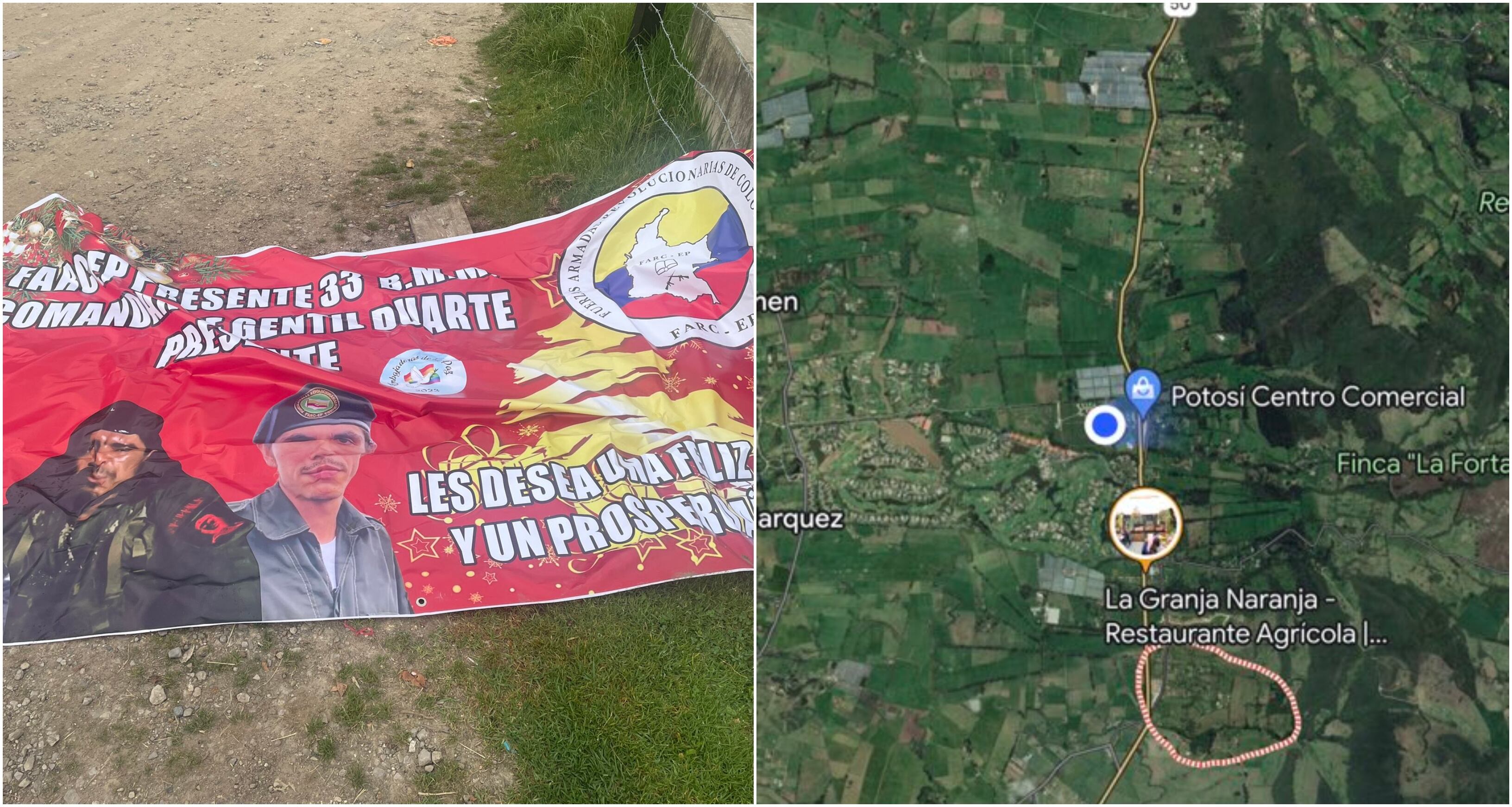 Pancarta Farc y mapa