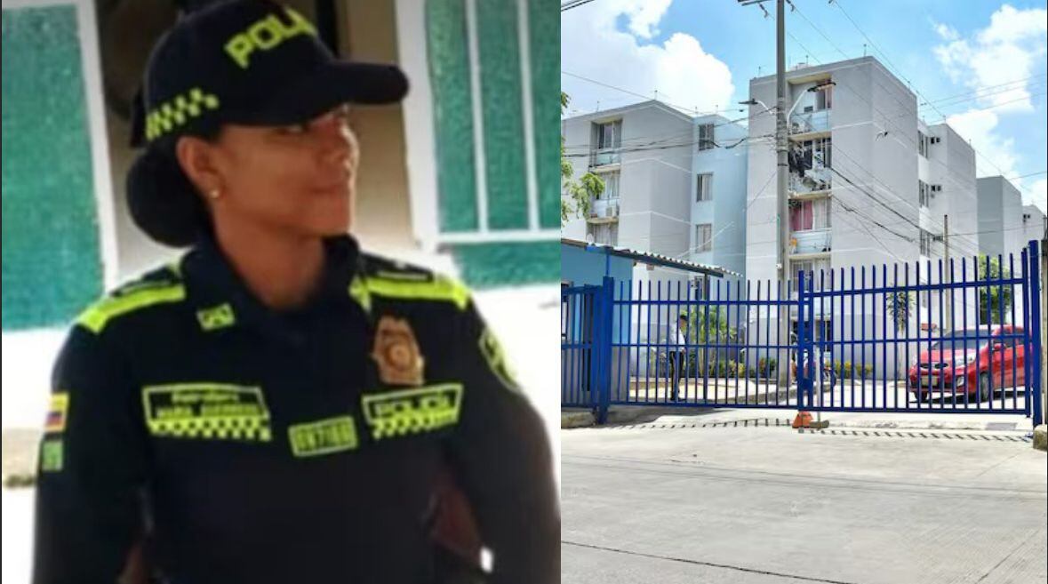 Patrullera María Alejandra Guerrero Montiel y conjunto residencial donde ocurrieron los hechos.