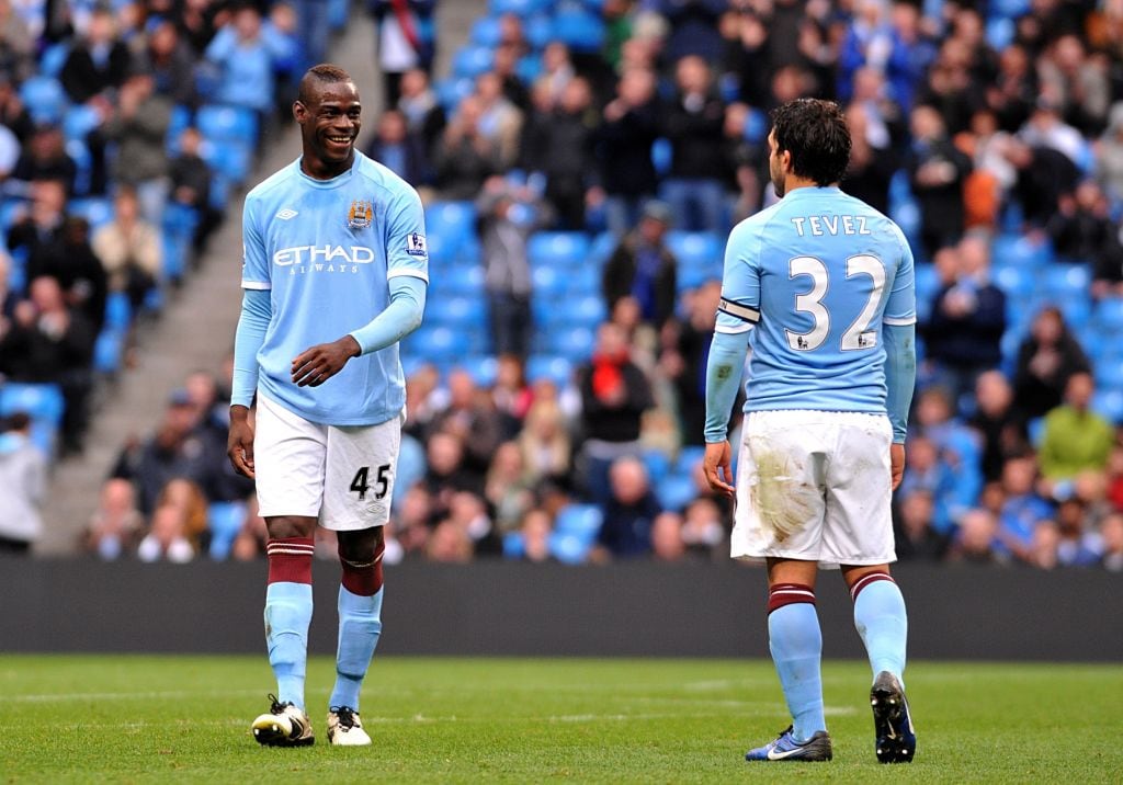 Mario Balotelli y Carlos Tevez en el Manchester City.