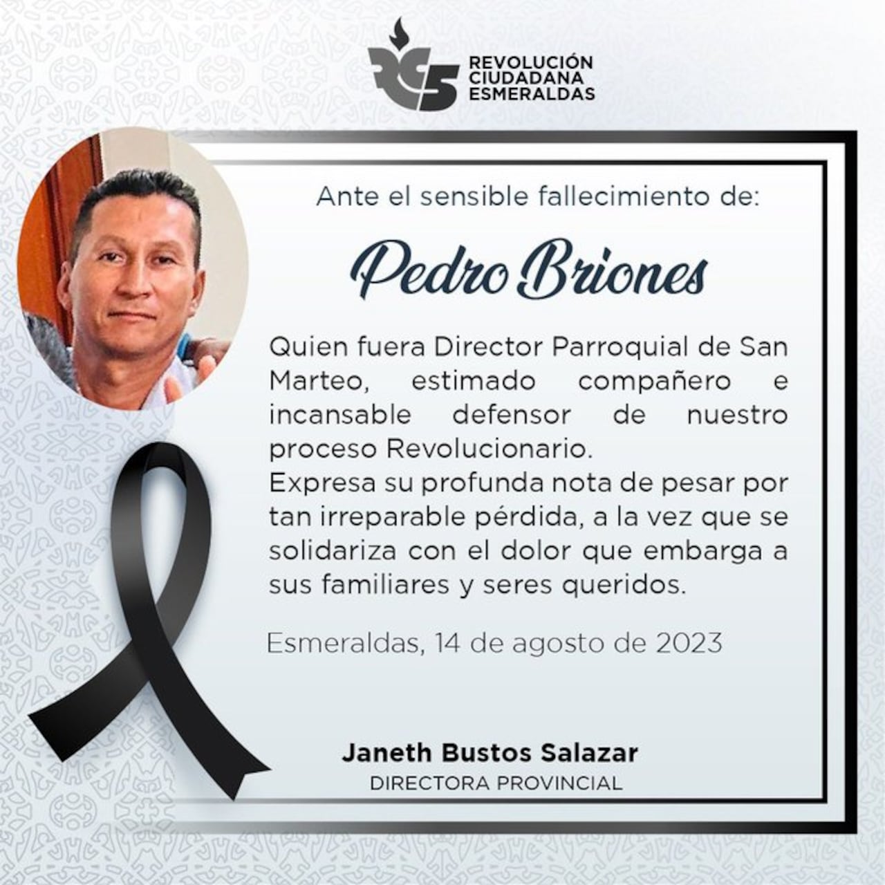 Comunicado emitido por Janeth Bustos, directora Provincial de Revolución Ciudadana Esmeraldas