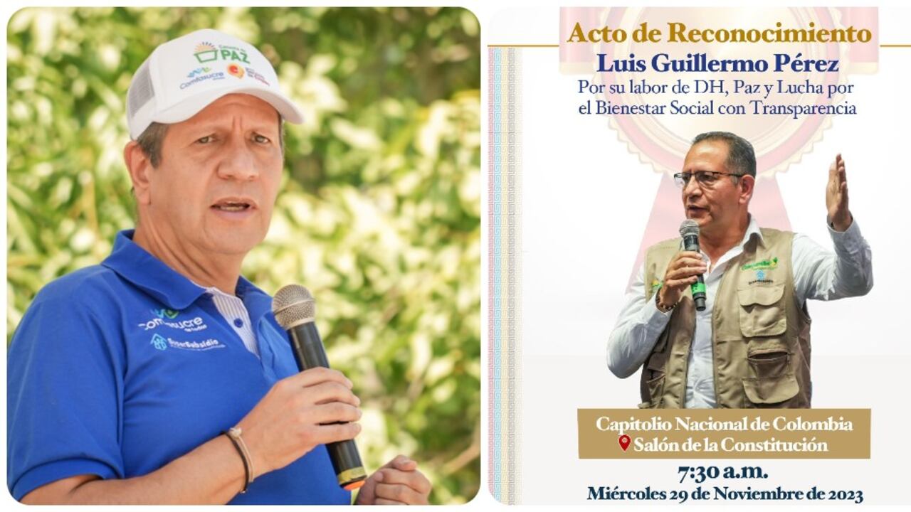 Luis Guillermo Pérez y la invitación que circula sobre su homenaje.