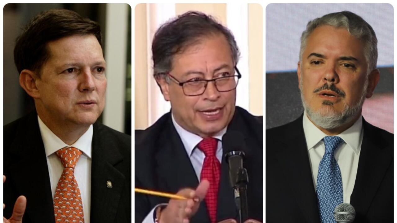 El exministro de Justicia, Wilson Ruiz; el presidente de Colombia, Gustavo Petro; y el exmandatario Iván Duque.