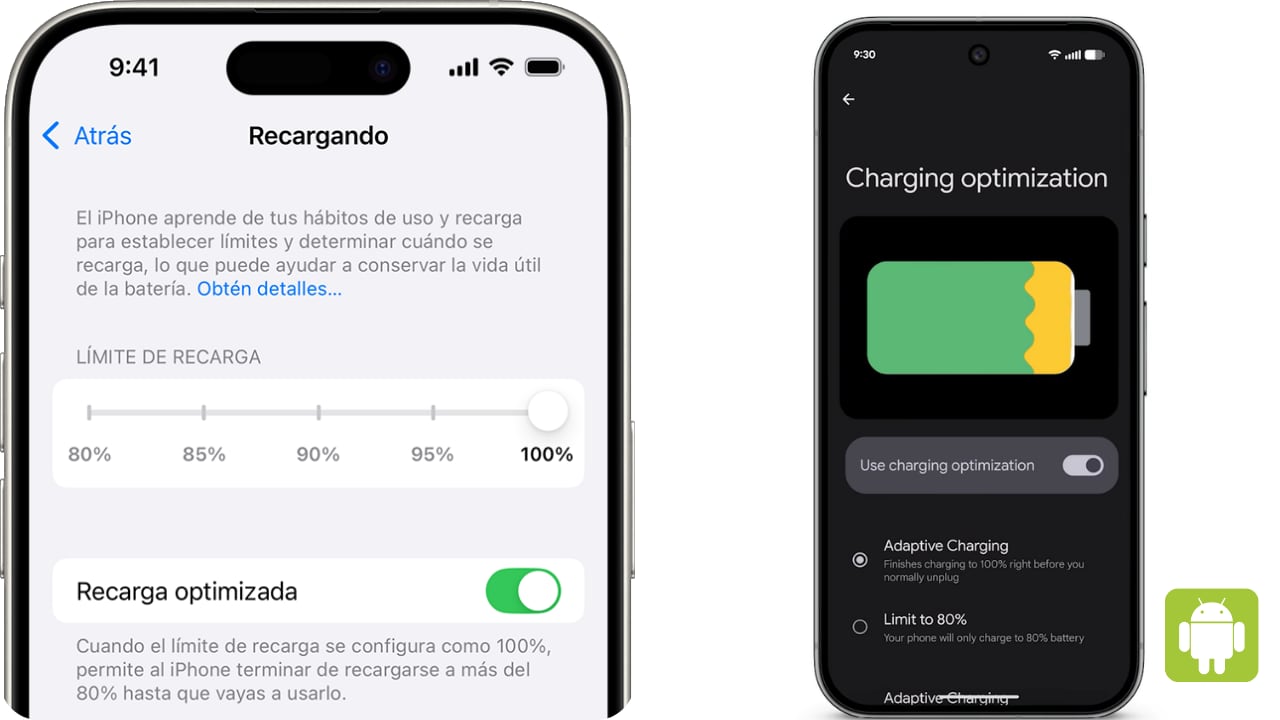 Los teléfonos actuales incorporan herramientas para evitar que la batería permanezca cargada al máximo durante mucho tiempo.