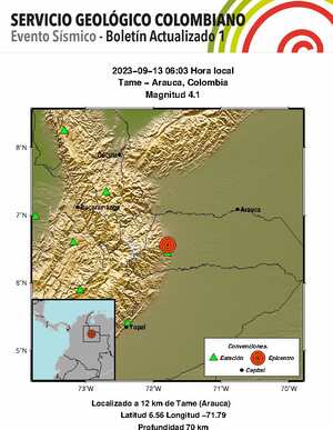 Un temblor se registró en la mañana de este miércoles, 13 de septiembre, en Tame (Arauca).