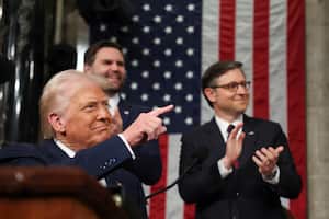President Donald Trump addresses a joint session of Congress at the Capitol in Washington, Tuesday, March 4, 2025. (Win McNamee/Pool Photo via AP)