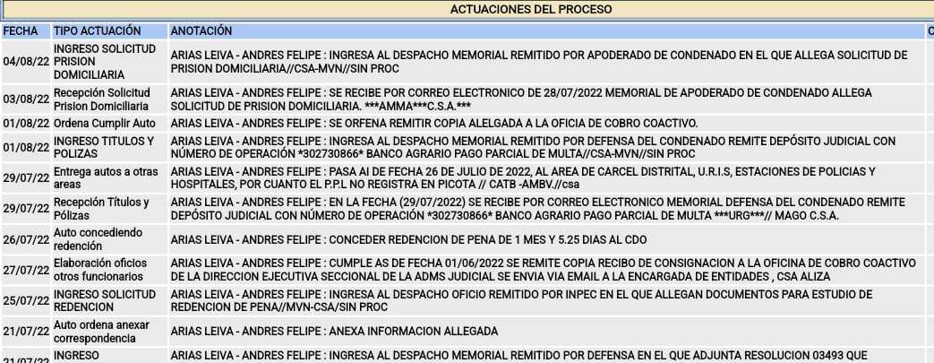 El exministro de Agricultura, Andrés Felipe Arias, pide la casa por cárcel.