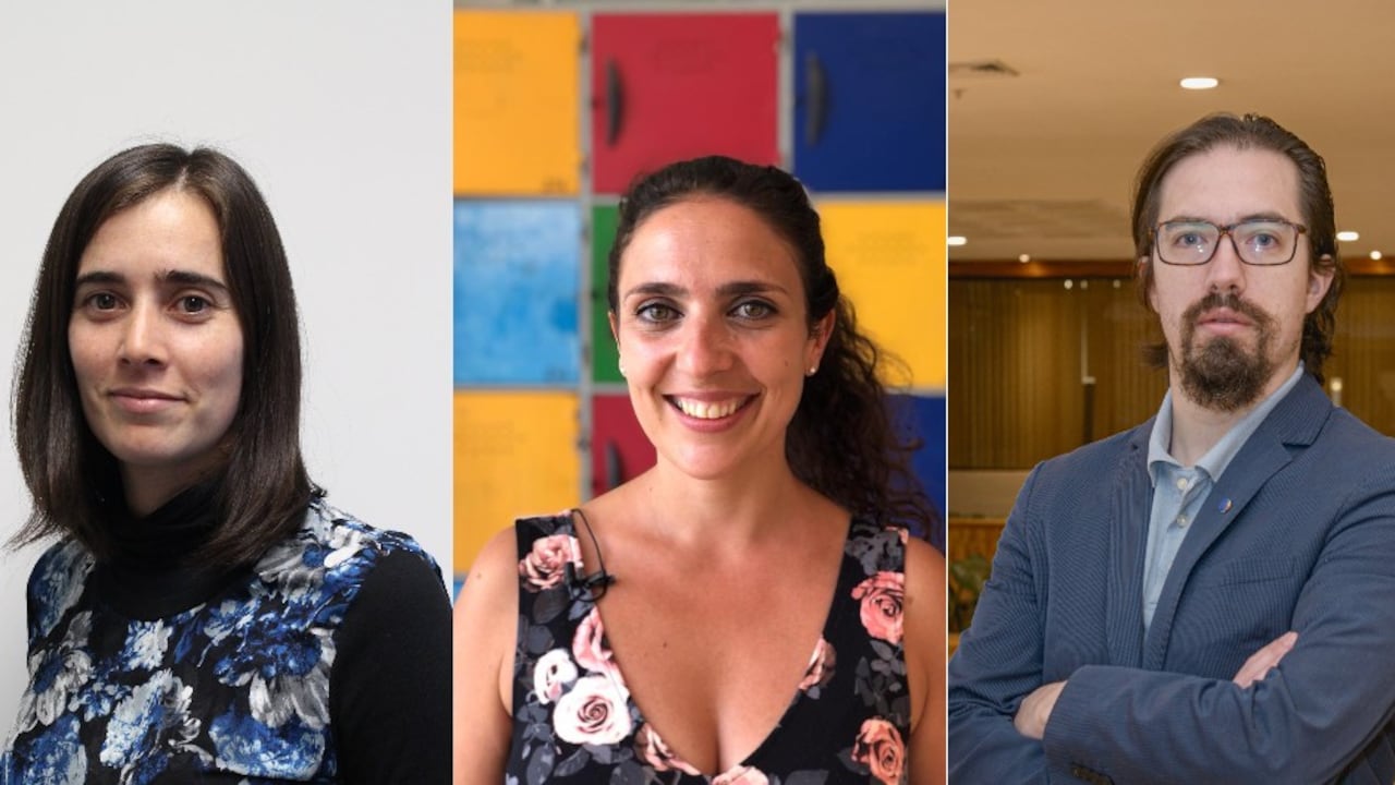 Carolina Méndez, especialista sénior en Educación del Banco Interamericano de Desarrollo (BID), Ana Mainardi Remis, miembro del equipo pedagógico de la Varkey Foundation; y Nicolás Reyes, oficial del Sector Educación de la Oficina de la UNESCO en Quito.