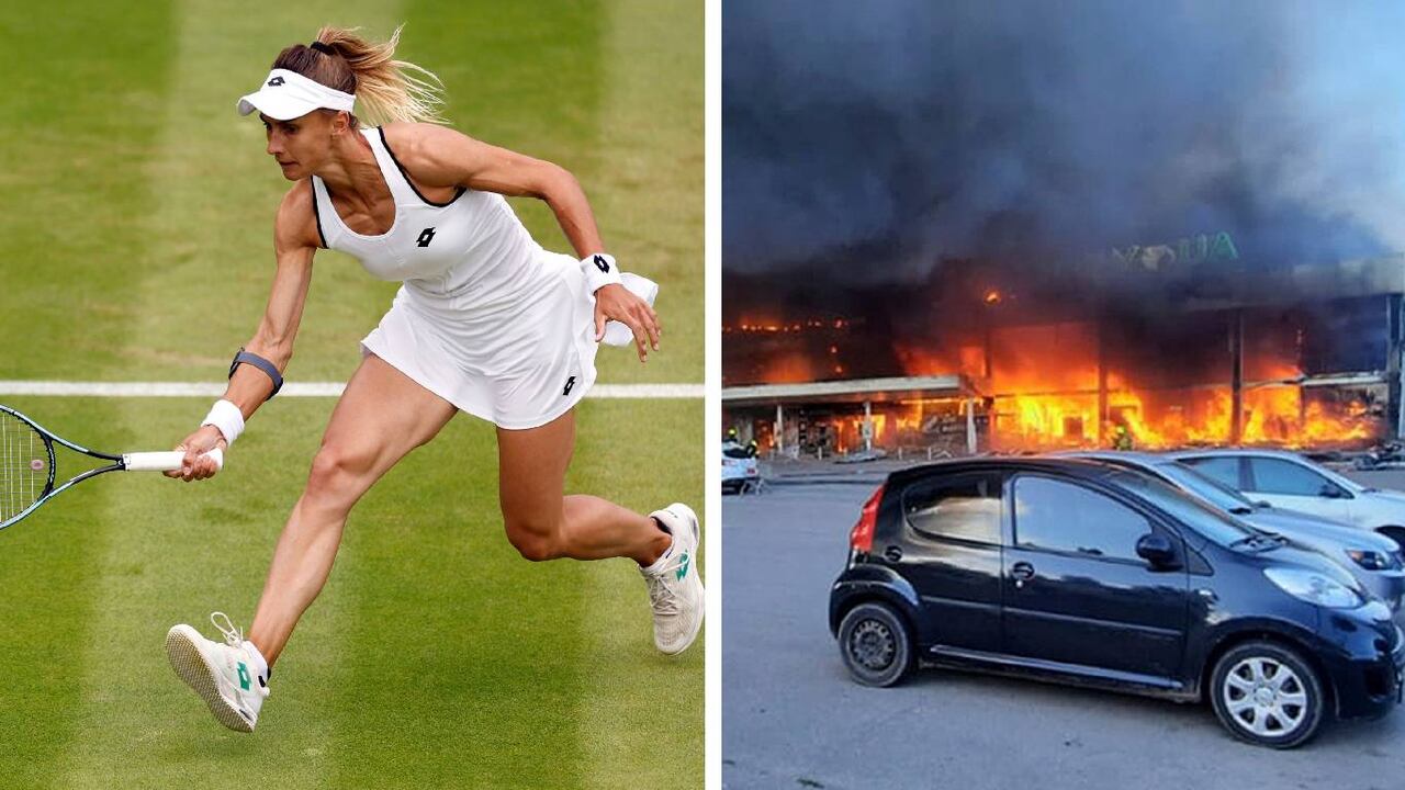 La ucraniana Lesia Tsurenko juega el Grand Slam de Wimbledon, pero no se olvida de la guerra que vive su país. Foto: AP/ Steve Paston y Servicio Estatal de Emergencias de Ucrania vía AP. Montaje SEMANA.