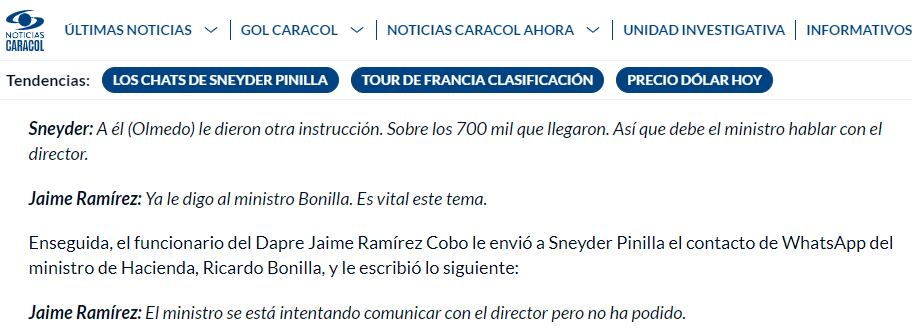 Ricardo Calderón de Caracol Noticias reveló chats que comprometen a minHacienda Ricardo Bonilla.