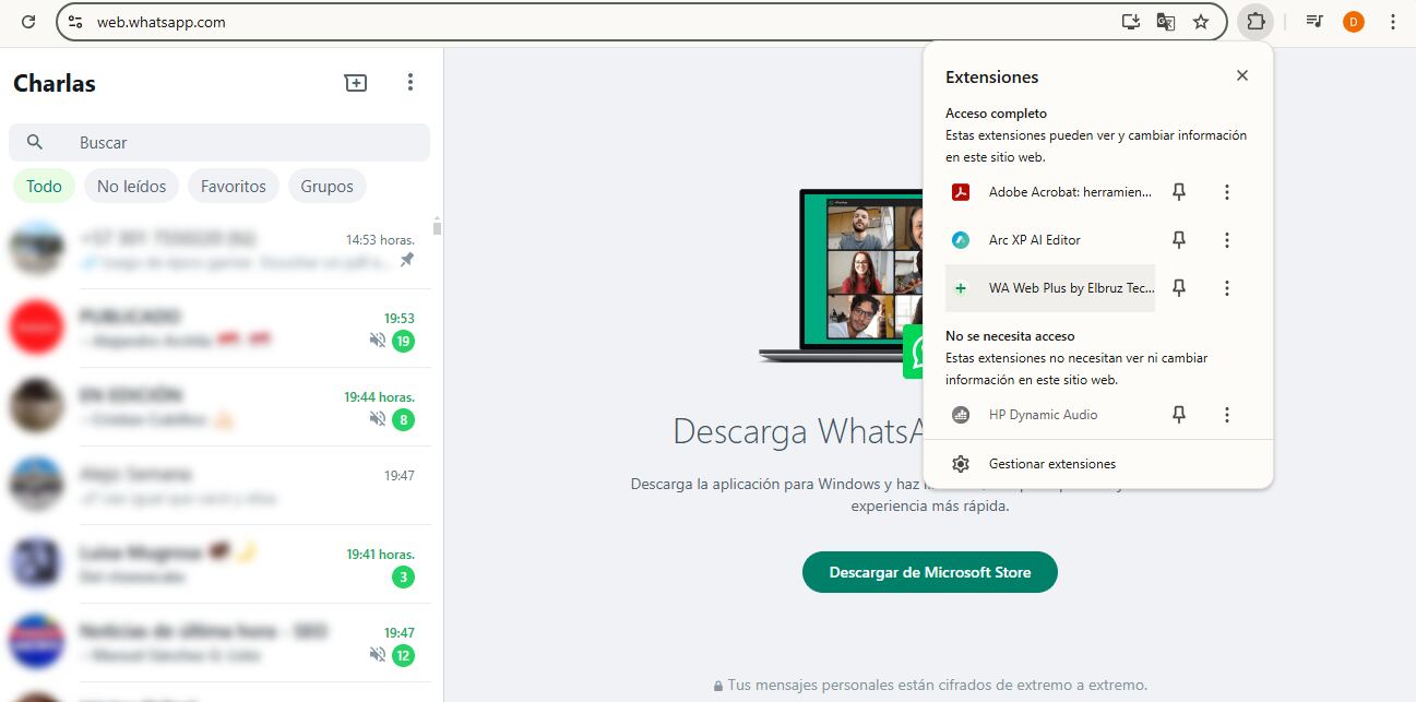 Con "WA Web Plus", los usuarios pueden configurar rápidamente la privacidad en WhatsApp Web, desenfocando información sensible en sus chats.