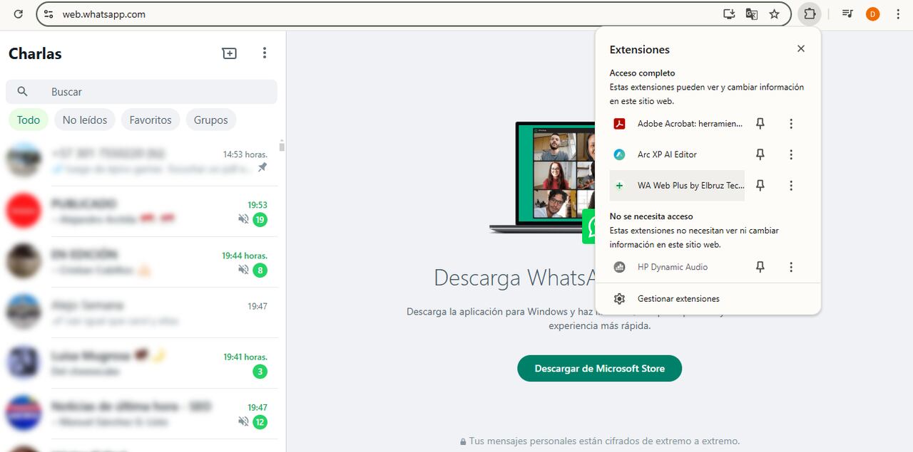 Con "WA Web Plus", los usuarios pueden configurar rápidamente la privacidad en WhatsApp Web, desenfocando información sensible en sus chats.