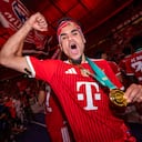 BERLIN, GERMANY - MAY 23: Luis Diaz of FC Bayern Muenchen celebrates with the Fans and Teammates following the DFB Cup Final 2026 match between FC Bayern München and VfB Stuttgart at Olympiastadion on May 23, 2026 in Berlin, Germany. (Photo by Kevin Voigt/GettyImages)