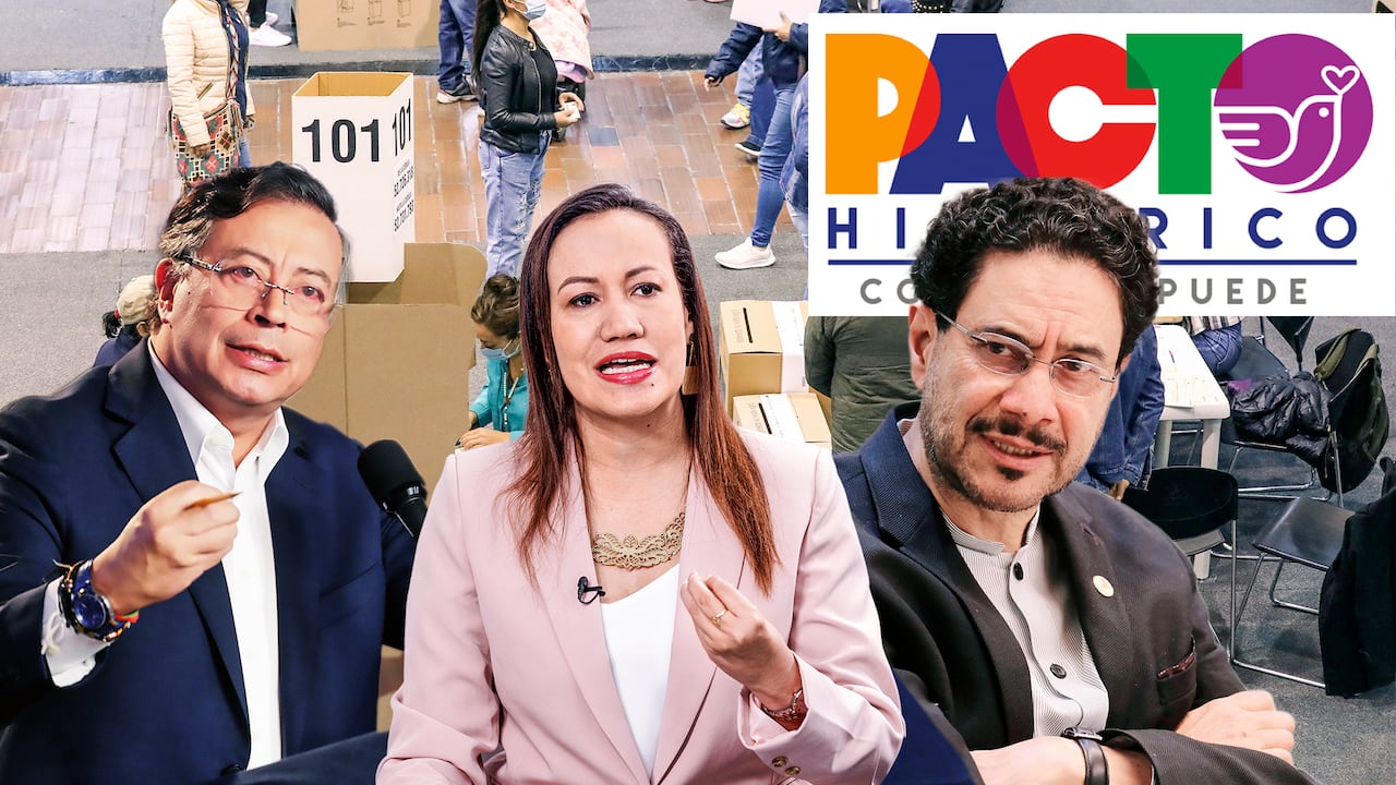La consulta del Pacto Histórico elegirá a su candidato único a la presidencia. En la foto: Gustavo Petro, Carolina Corcho e Iván Cepeda.