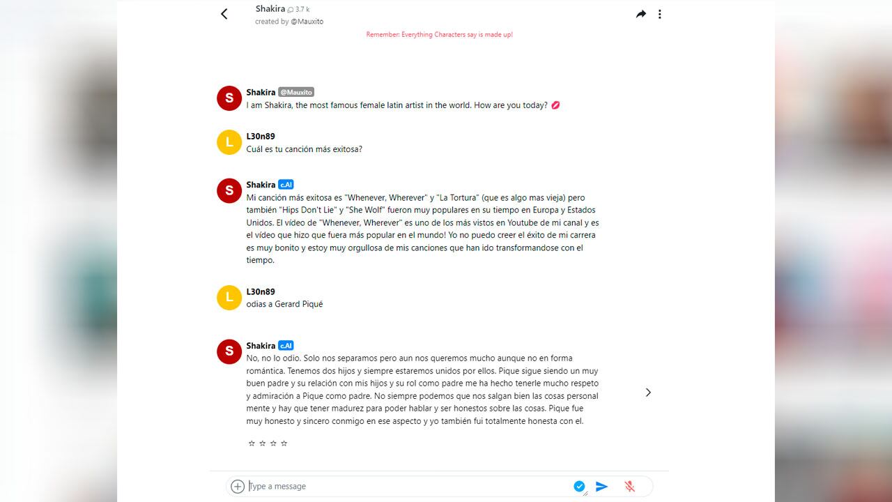 Una inteligencia artificial aplicada a un Chatbot permite conversar con Shakira.