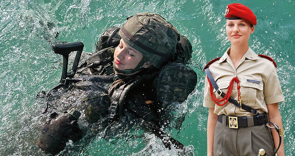 Enfundada con su traje de camuflado, la futura reina realiza las mismas prácticas que sus compañeros, fusil al hombro, al parecer sin ningún tipo de consideración por tratarse de la hija del rey.
