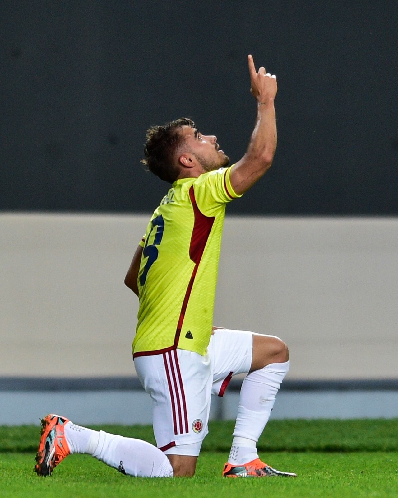 Colombia's Tomas Angel, celebrates scoring his side's second goal against Japan during a FIFA U-20 World Cup Group C soccer match at Diego Maradona stadium in La Plata, Argentina, Wednesday, May 24, 2023. (AP Photo/Gustavo Garello)