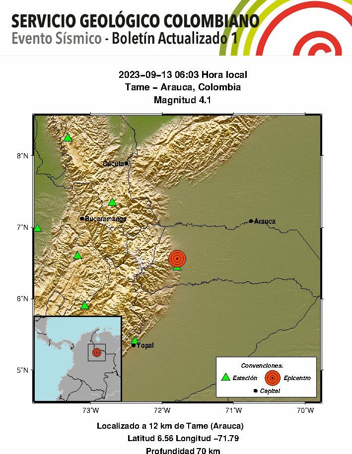 Temblor en Tame, Arauca. 13 de septiembre de 2023.