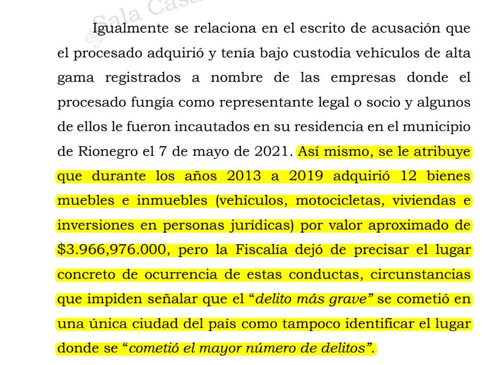 Jalón de orejas de la Corte Suprema a la Fiscalía por el caso Falcón. Hace un mes un juez de extinción de dominio le negó al ente acusador la demanda contra de los bienes de Juan José Valencia alias Falcón.