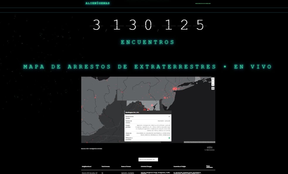 Estados Unidos presentó un mapa interactivo con operativos y capturas de inmigrantes ilegales.