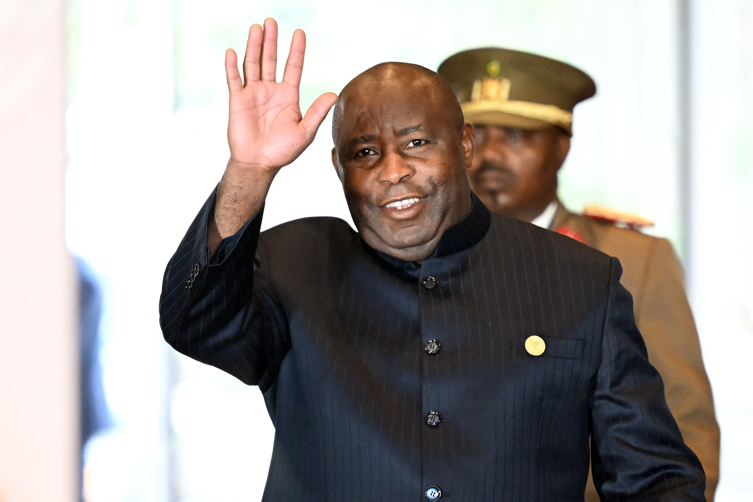 Burundi President Evariste Ndayishimiye arrives for the X Summit of Heads of State and Government, within the framework of the CELAC-Africa High-Level Forum in Bogota on March 21, 2026. (Photo by RAUL ARBOLEDA / AFP)