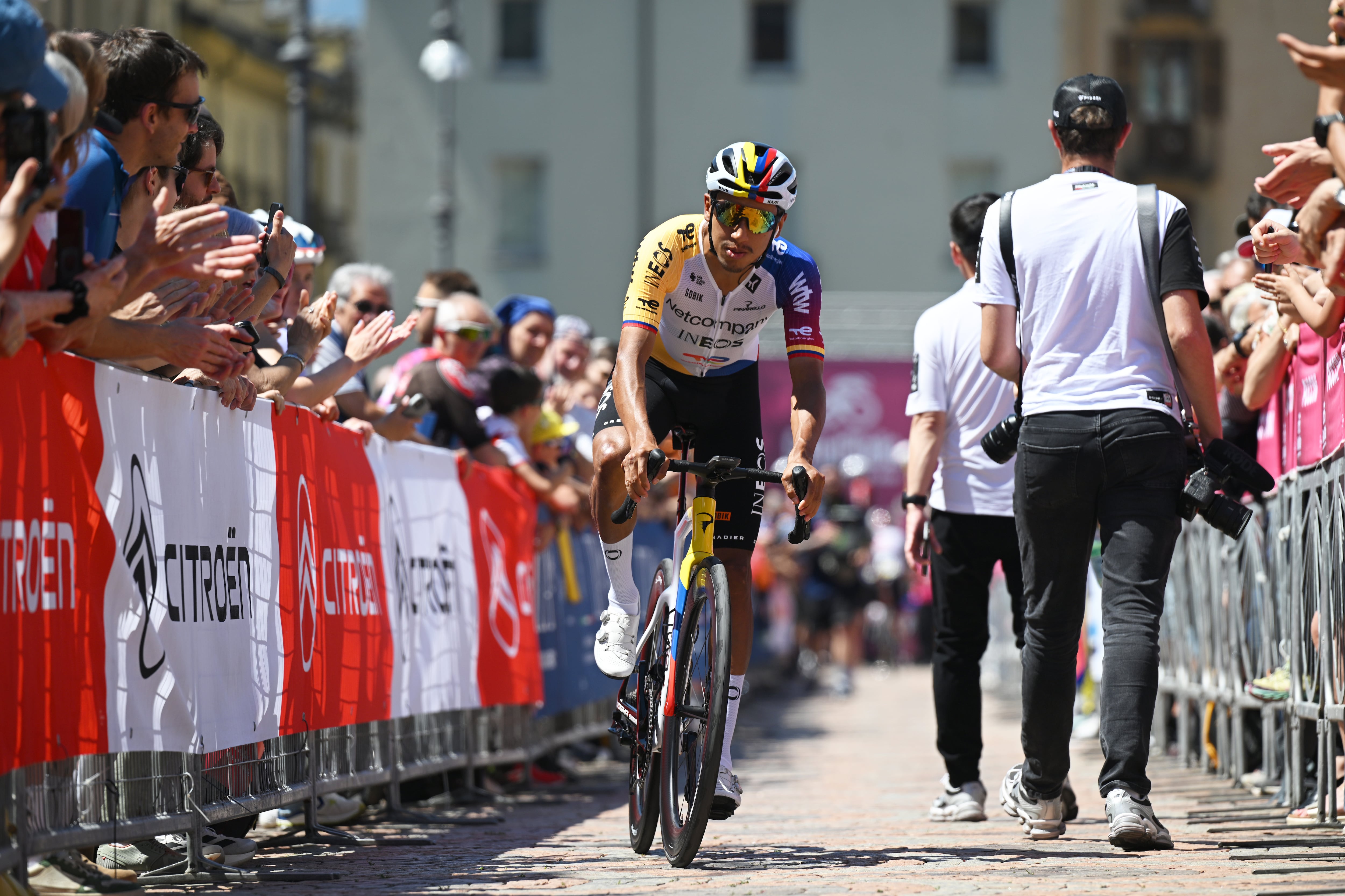 AOSTA, ITALY - MAY 23: Egan Bernal of Colombia and Netcompany INEOS Cycling Team prior to the 109th Giro d'Italia 2026, Stage 14 a 133km stage from Aosta to Pila -Gressan 1789m / #UCIWT / on May 23, 2026 in Aosta, Italy. (Photo by Dario Belingheri/Getty Images)