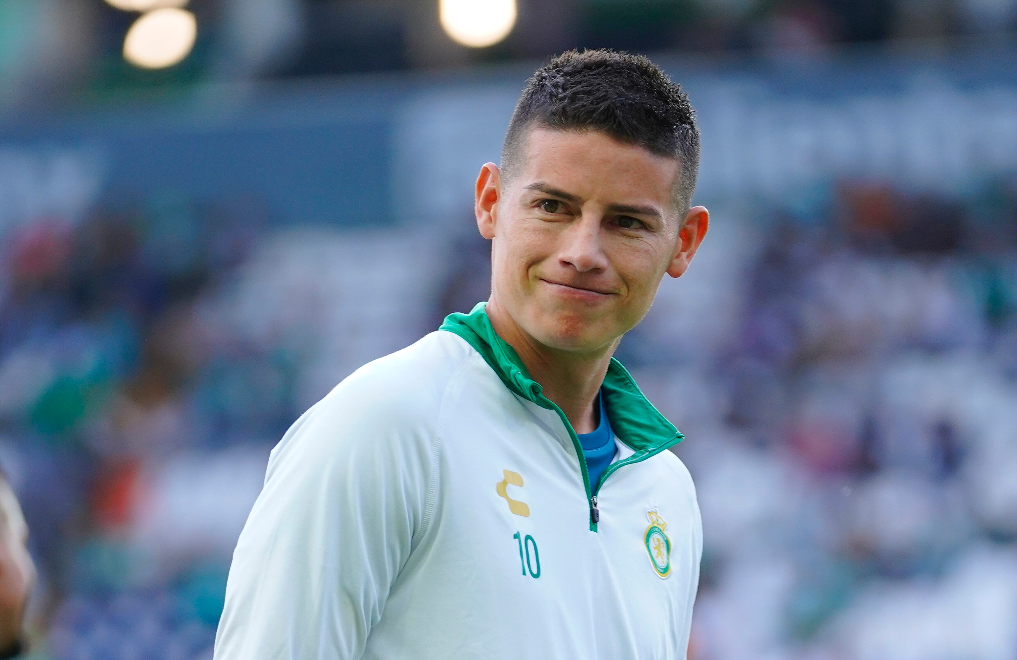 LEON, MEXICO - MARCH 30: James Rodriguez of Leon looks on before the 13th round match between Leon and Pumas UNAM as part of the Torneo Clausura 2025 Liga MX at Leon Stadium on March 30, 2025 in Leon, Mexico. (Photo by Luis Cano/Jam Media/Getty Images)