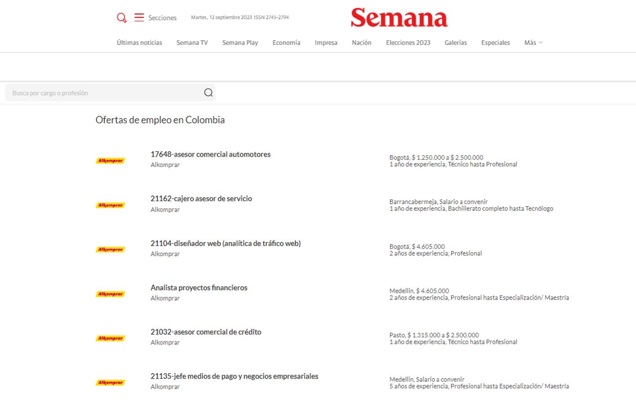 Ofertas laborales en Semana.com