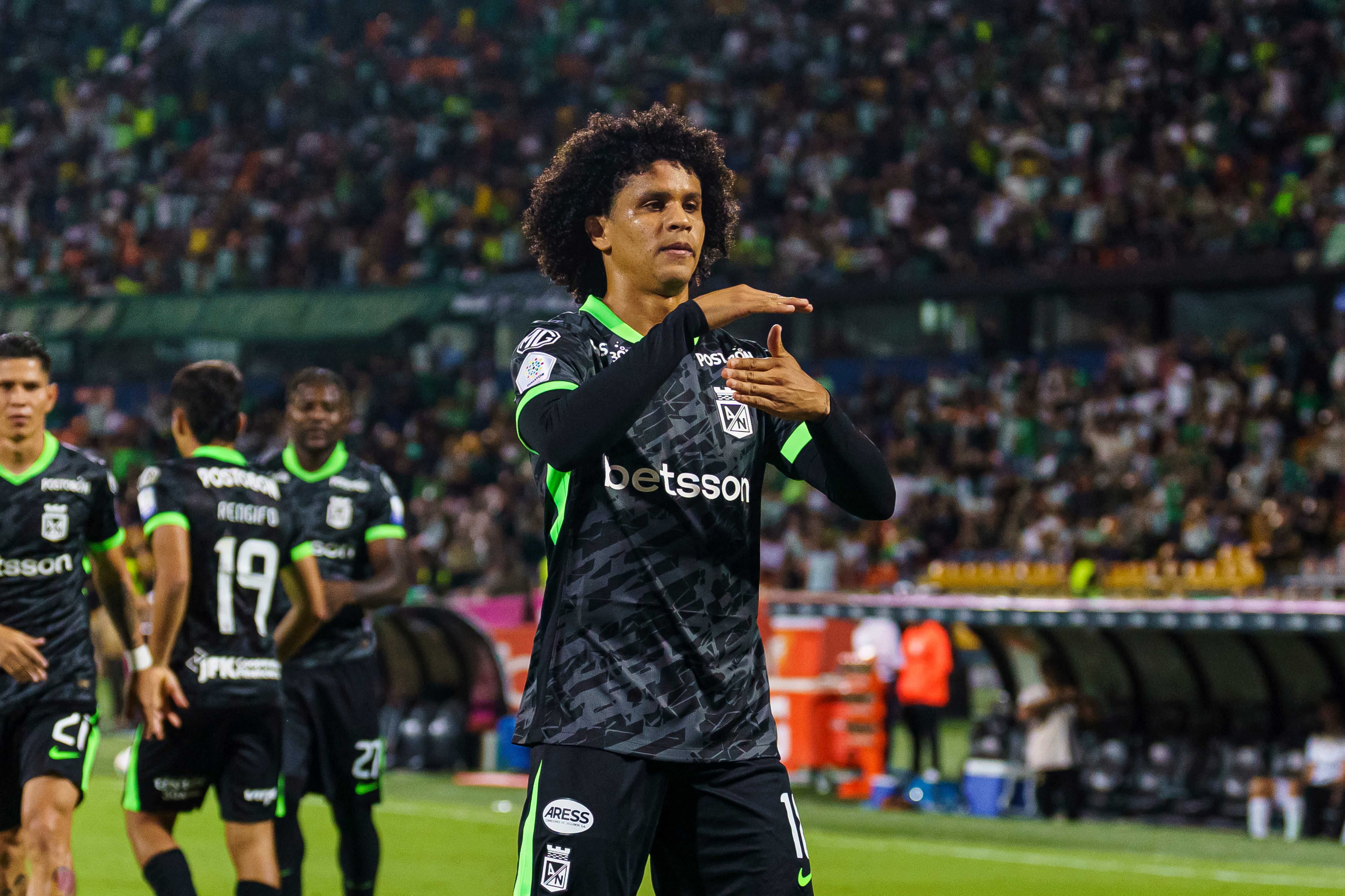 MEDELLIN, COLOMBIA - MARCH 13: Eduard Bello of Atletico Nacional celebrates after scoring a goal during a Liga BetPlay match between Atletico Nacional and Llaneros at Estadio Atanasio Girardot on March 13, 2026 in Medellin, Colombia. (Photo by Camila Ortega/Eurasia Sport Images/Getty Images)