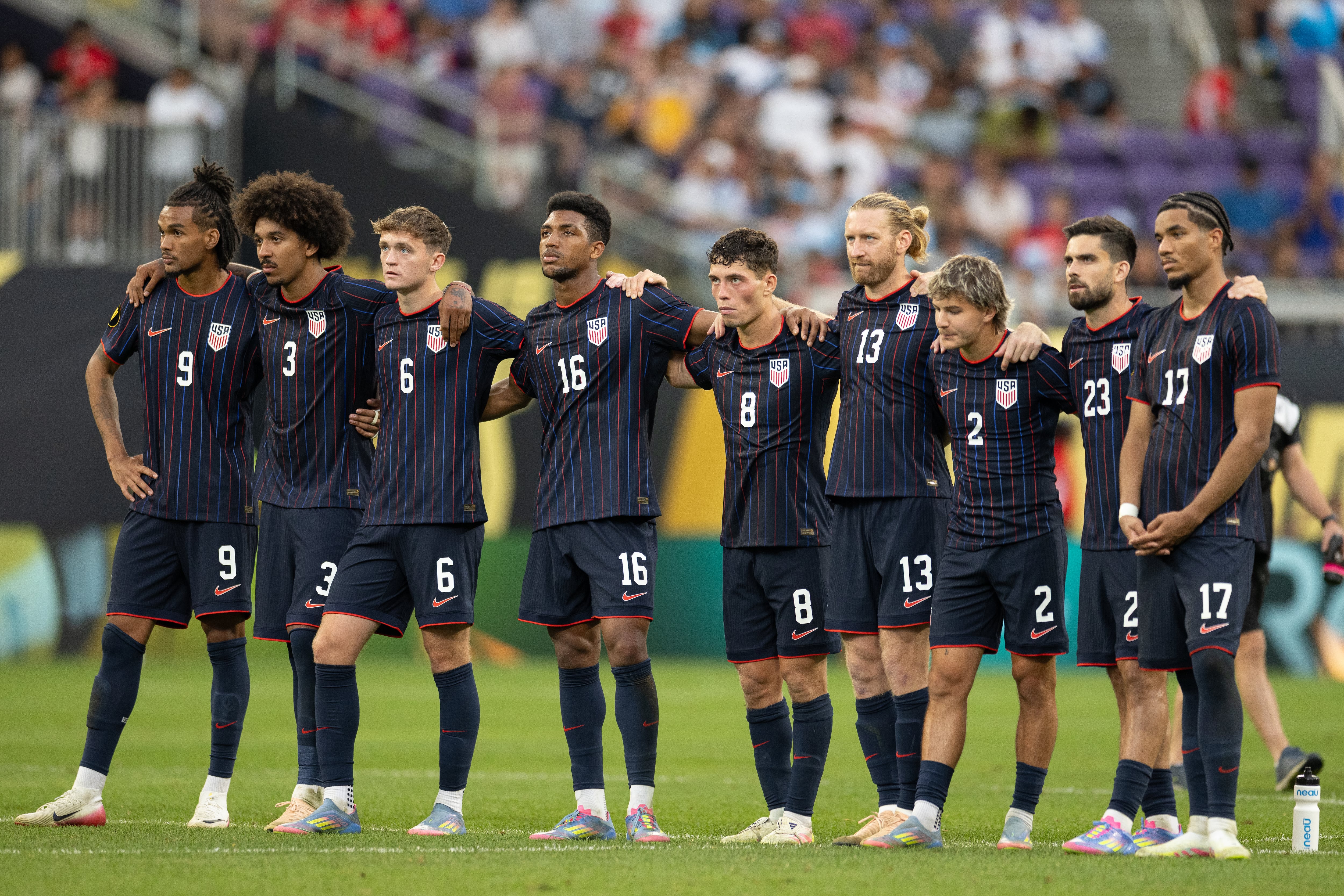 MINNEAPOLIS, MN - JUNE 29: United States starting XI prior to penalty kick shootoutduring a game between Costa Rica and USMNT at U.S. Bank Stadium on June 29, 2025 in Minneapolis, Minnesota. (Photo by John Dorton/ISI Photos/USSF/Getty Images)