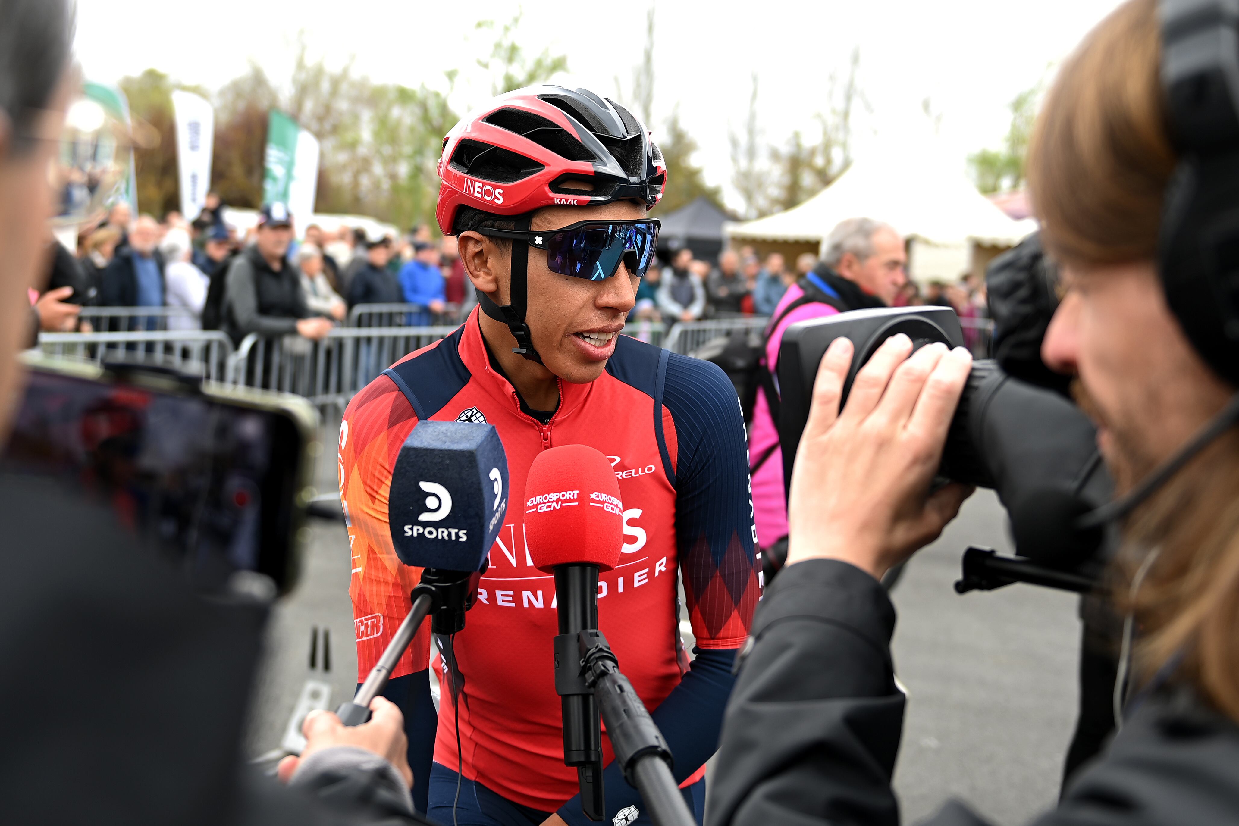 VITORIA-GASTEIZ, SPAIN - APRIL 03: Egan Bernal of Colombia and Team INEOS Grenadiers attends to the media press prior to the 2nd Itzulia Basque Country, Stage 1 a 165.4km stage from Vitoria-Gasteiz to Labastida 527m / #Itzulia2023 / on April 03, 2023 in Vitoria-Gasteiz, Spain. (Photo by David Ramos/Getty Images)